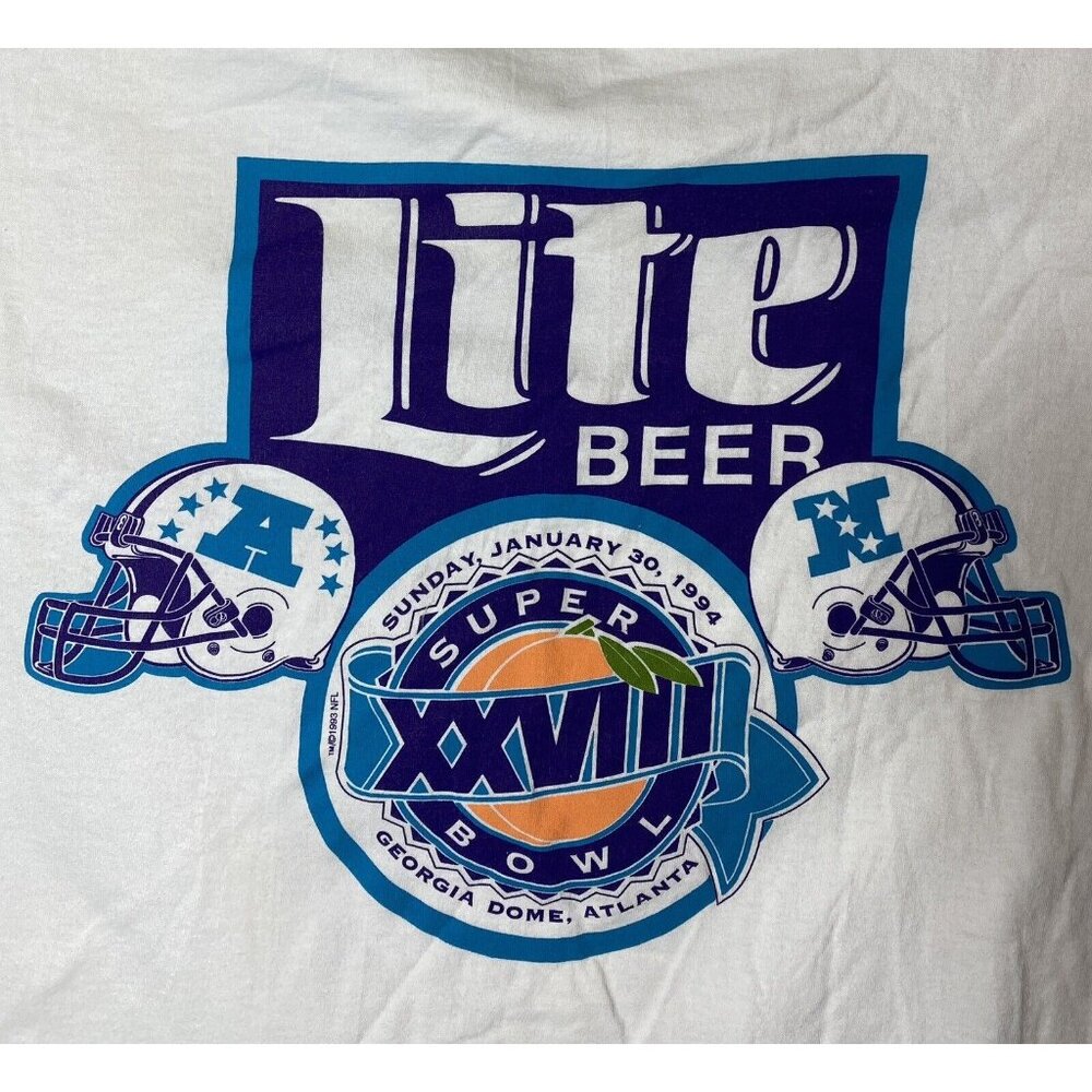 Vintage Miller Lite Super Bowl XXVIII NFL t-shirt Atlanta Georgia Dome STAINED